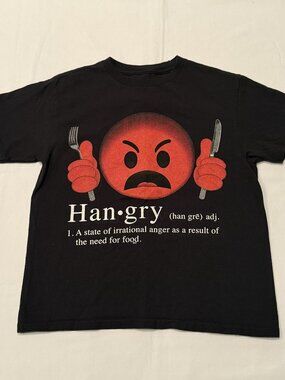 Buzz Cuts Boys Youth M 10/12 Black Hangry Emoji Funny Graphic T-Shirt